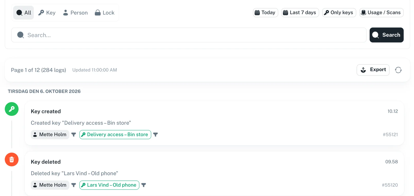 The audit log in the SnapKey dashboard